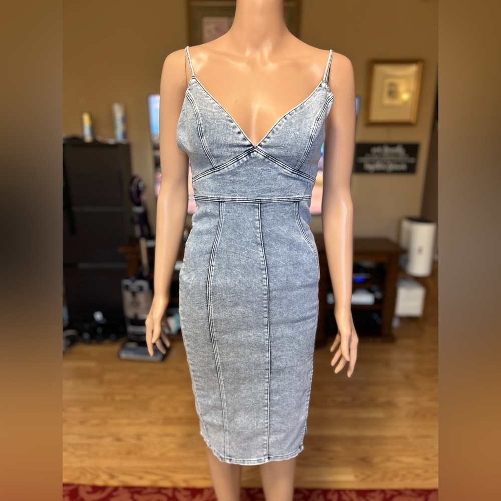 Angel Biba Acid-Wash Midi Bodycon Dress size S